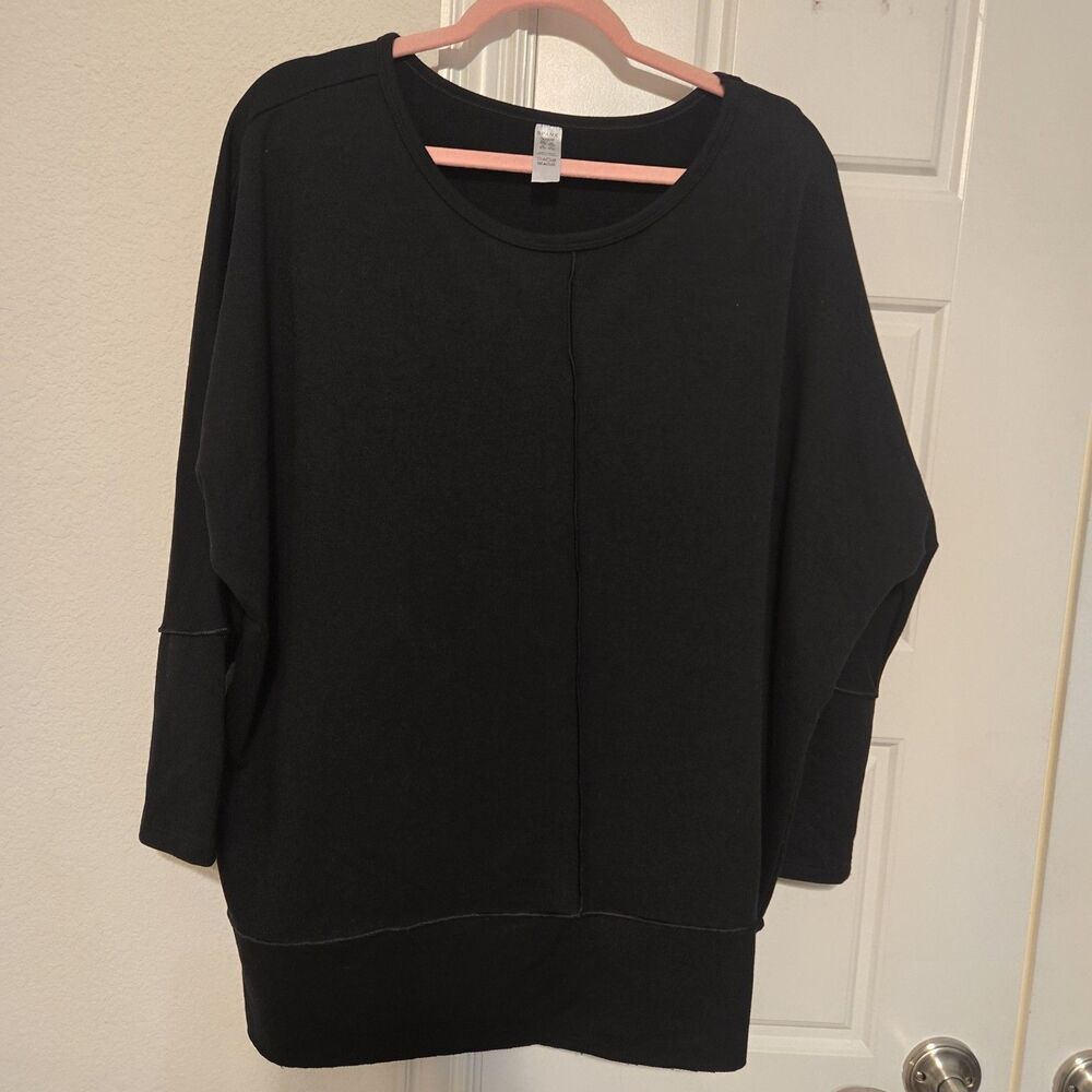 Spanx Womens XL Black 3/4 Sleeve Tunic Crewneck Jersey Top Travel Luxury NWOT